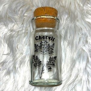 Vintage chervil seed 1970s Wheaton glass spice jar.